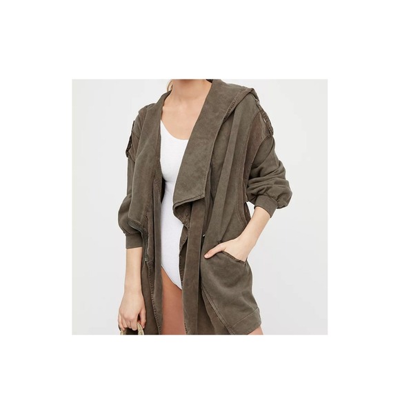 Free People Jackets & Blazers - Free People Washed C'mon Hooded Cardigan Olive Green Size M